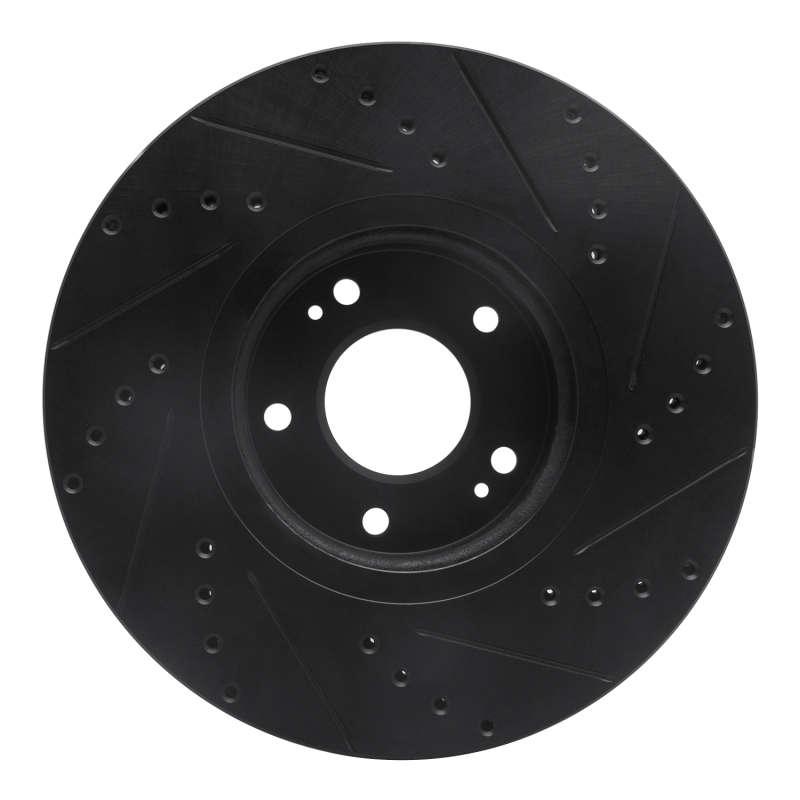 Hyundai Veracruz Brake Rotor (1) - Front Left - R1 Concepts - Drilled & Slotted - Black - `07-`12